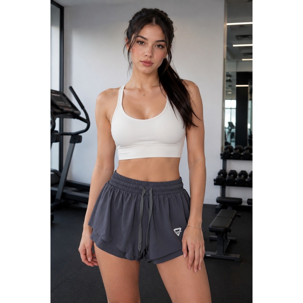 Luogongzi Gray Flowy 2-in-1 Athletic Shorts with Liner and Pocket Size Small